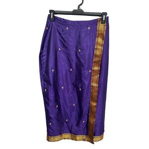 Hokus Pokus Skirt Purple Gold Embroidery Midi Size L Whimsigoth Boho Festival